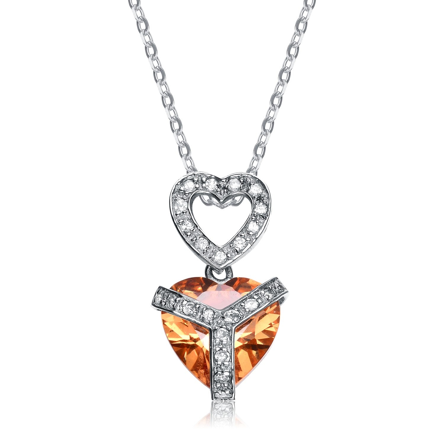 Sterling Silver White Cubic Zirconia Orange Cubic Zirconia Pendant