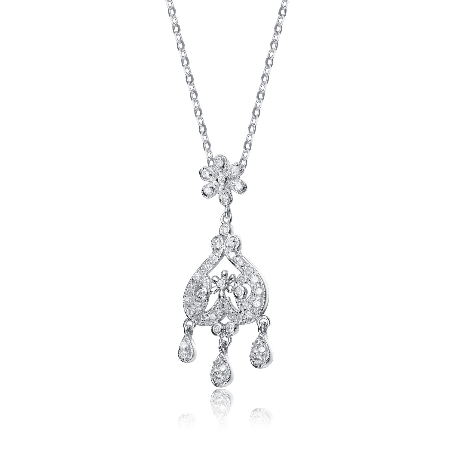Sterling Silver White Cubic Zirconia Ornate Pendant