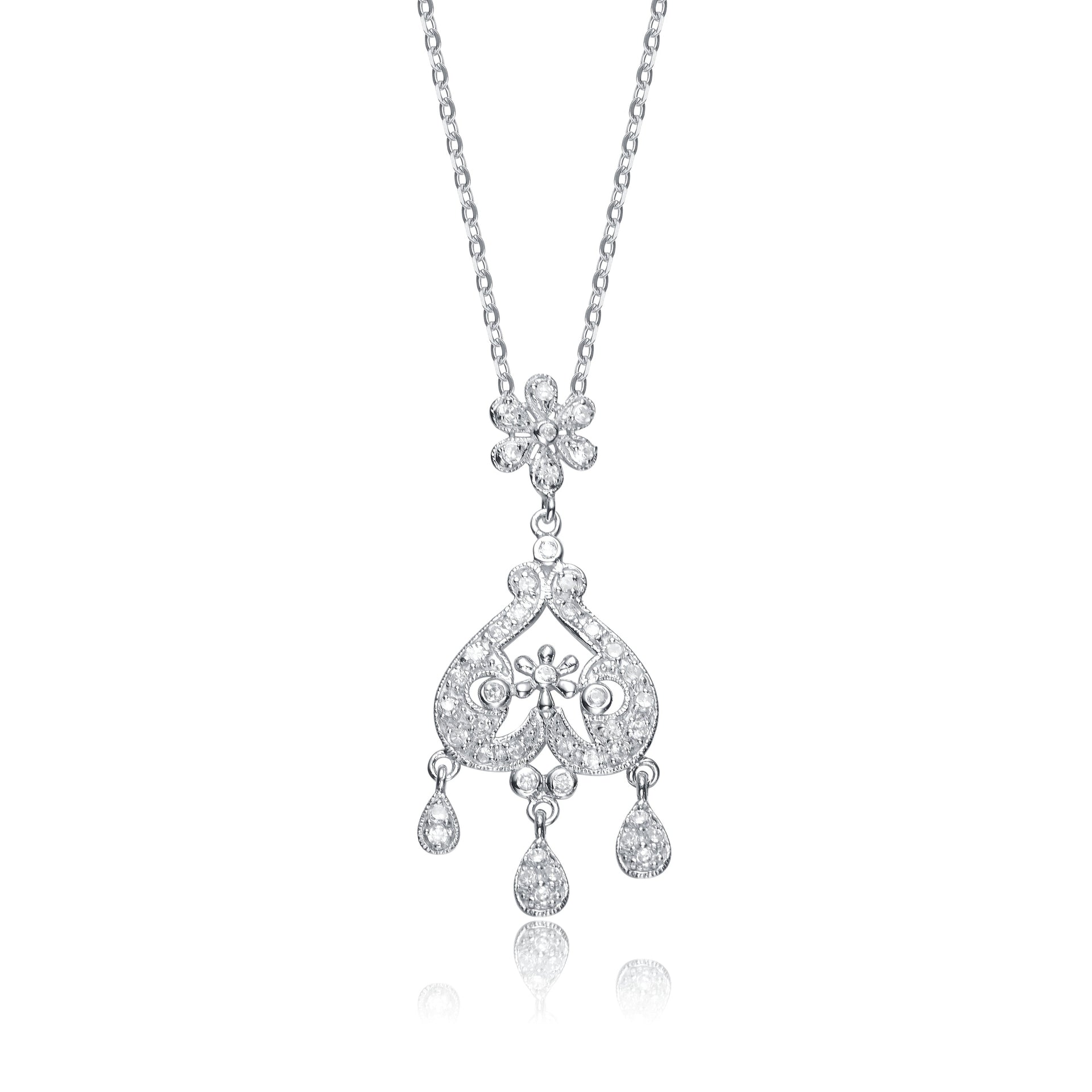 Sterling Silver White Cubic Zirconia Ornate Pendant