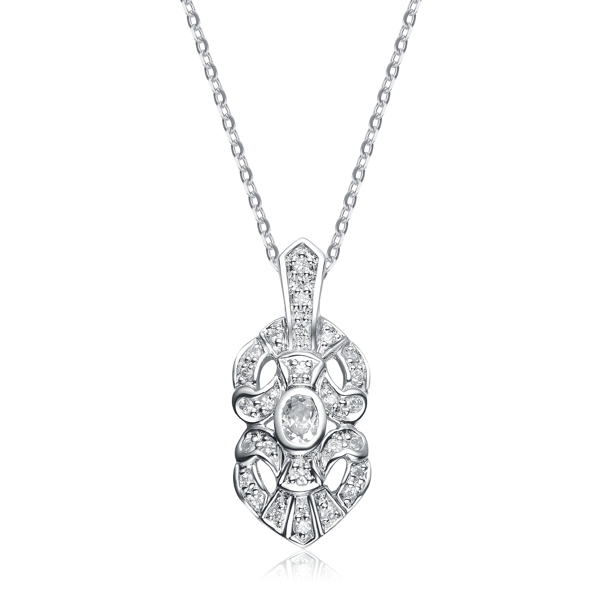Sterling Silver Rhodium Plated White Cubic Zirconia Pendant Necklace