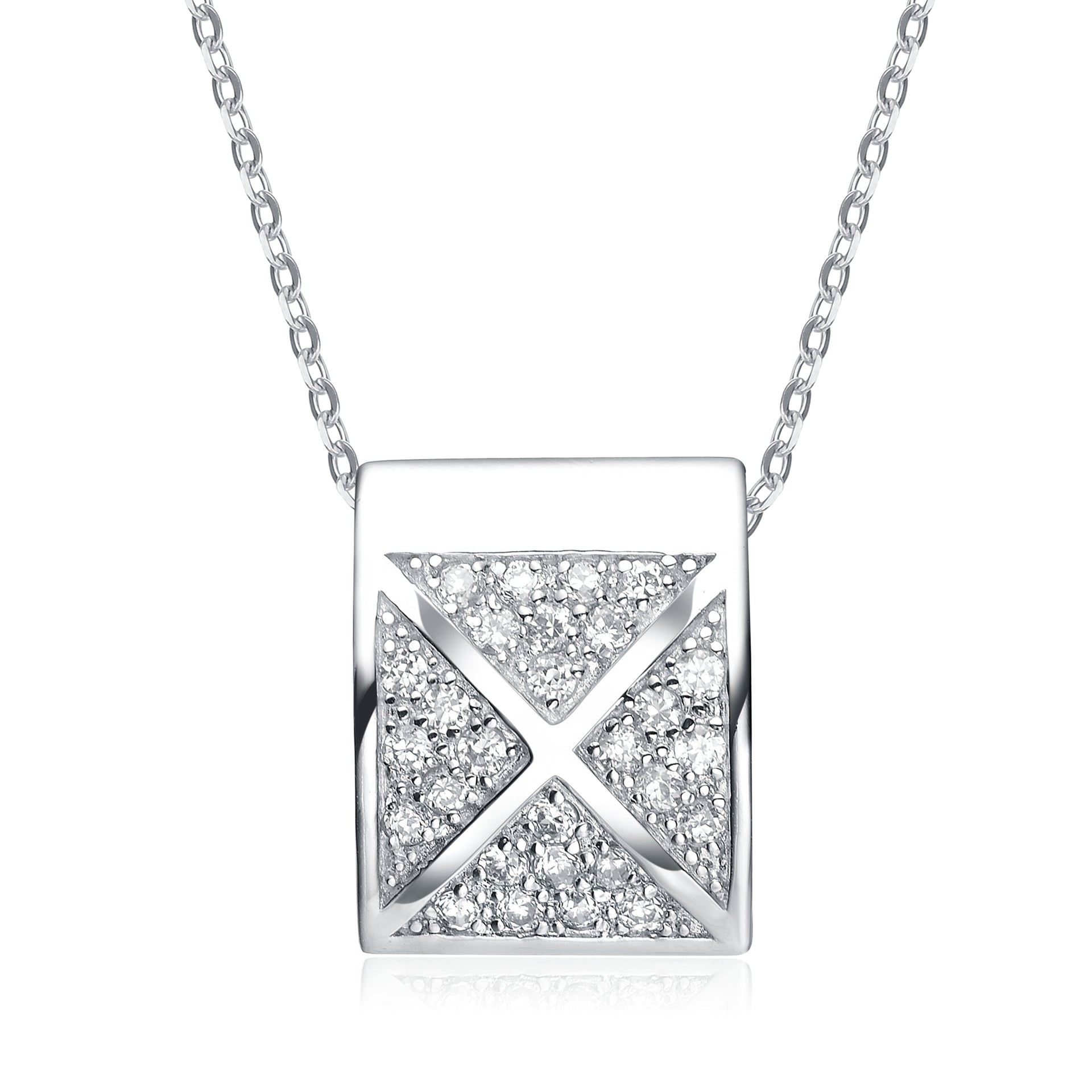 Sterling Silver White Cubic Zirconia X Shape Pendant