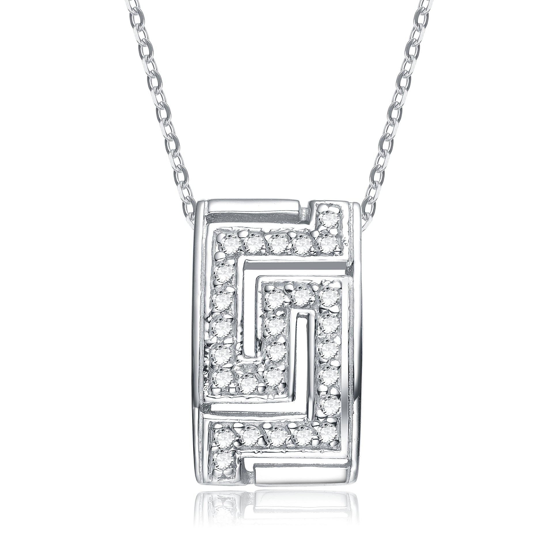 Sterling Silver White Cubic Zirconia Square Pendant