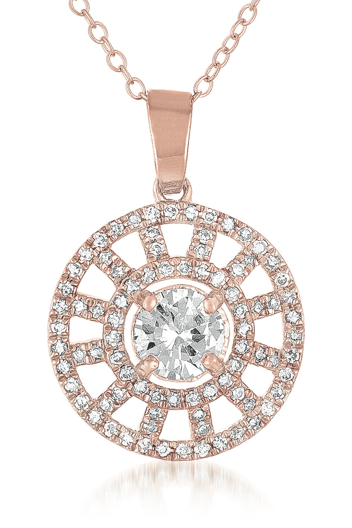 Sterling Silver White Cubic Zirconia Pink Wheel Pendant