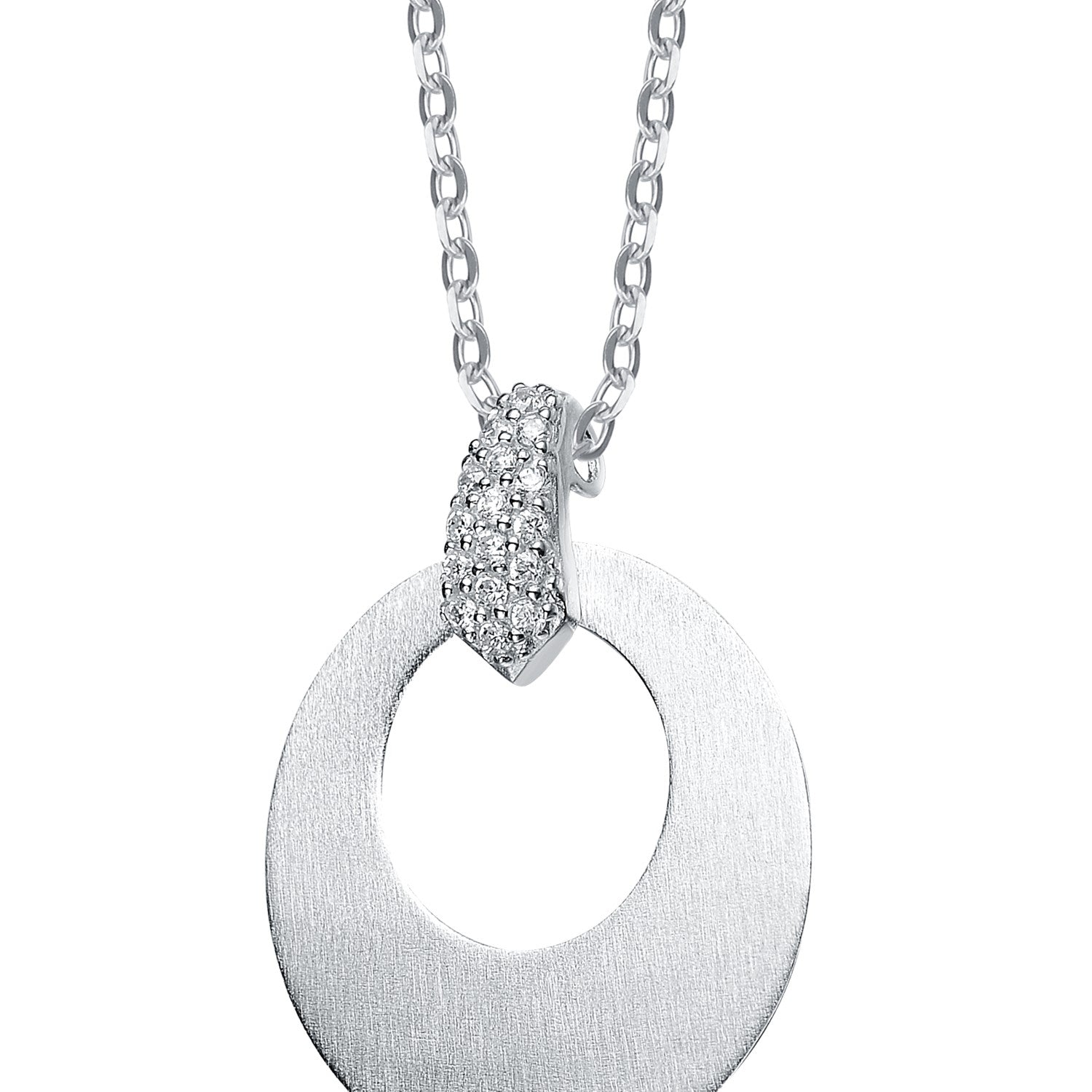 Sterling Silver White Cubic Zirconia Stones Oval Pendant