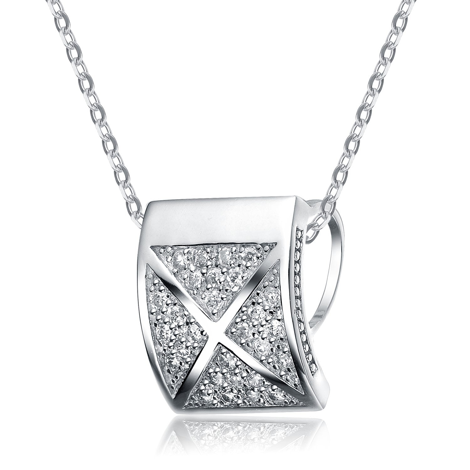 Sterling Silver White Cubic Zirconia X Shape Pendant