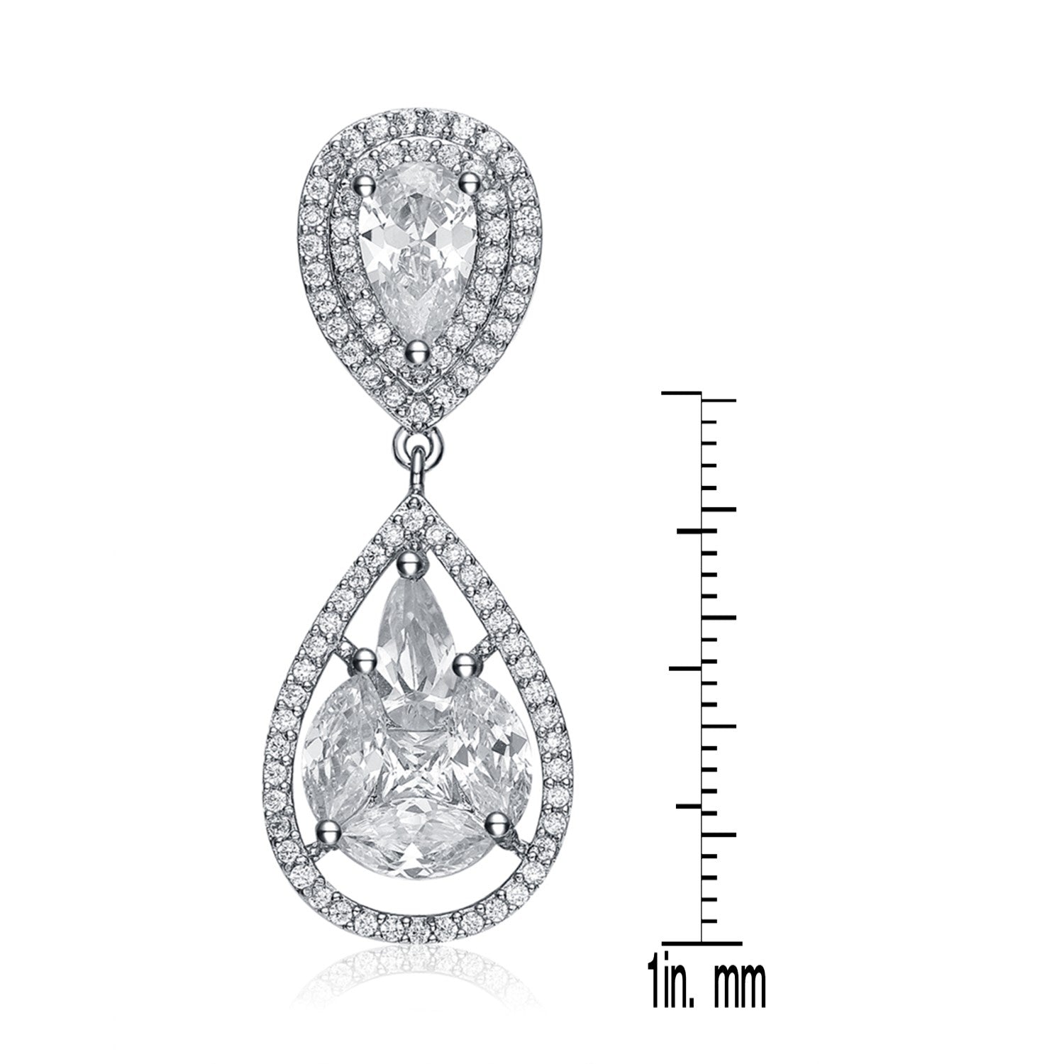 Sterling Silver White Gold Plated Howlite Cubic Zirconia Halo Drop Earrings