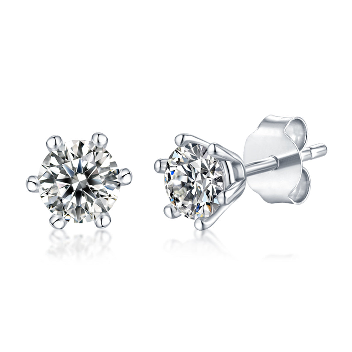 Stella Valentino Sterling Silver White Gold Plated With Lab Created Moissanite Round Solitaire Stud Earrings