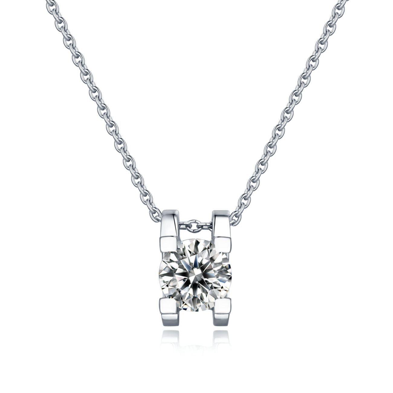 Stella Valentino Sterling Silver White Gold Plated With Lab Created Moissanite Round Solitaire Slide Pendant Necklace