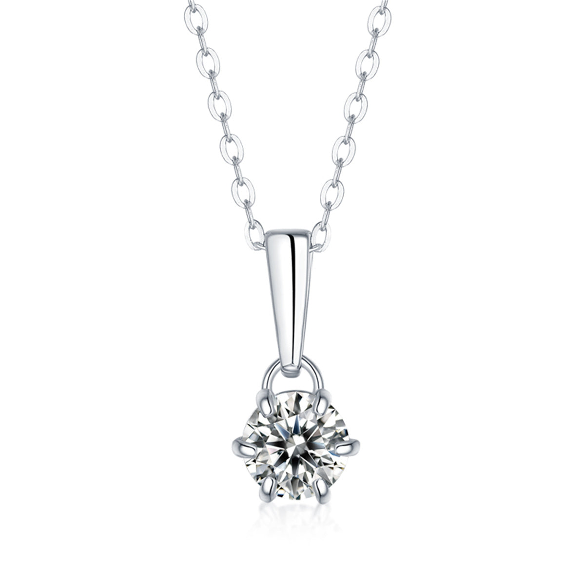 Stella Valentino Sterling Silver White Gold Plated With Round Lab Created Moissanite Drop Solitaire Pendant Necklace