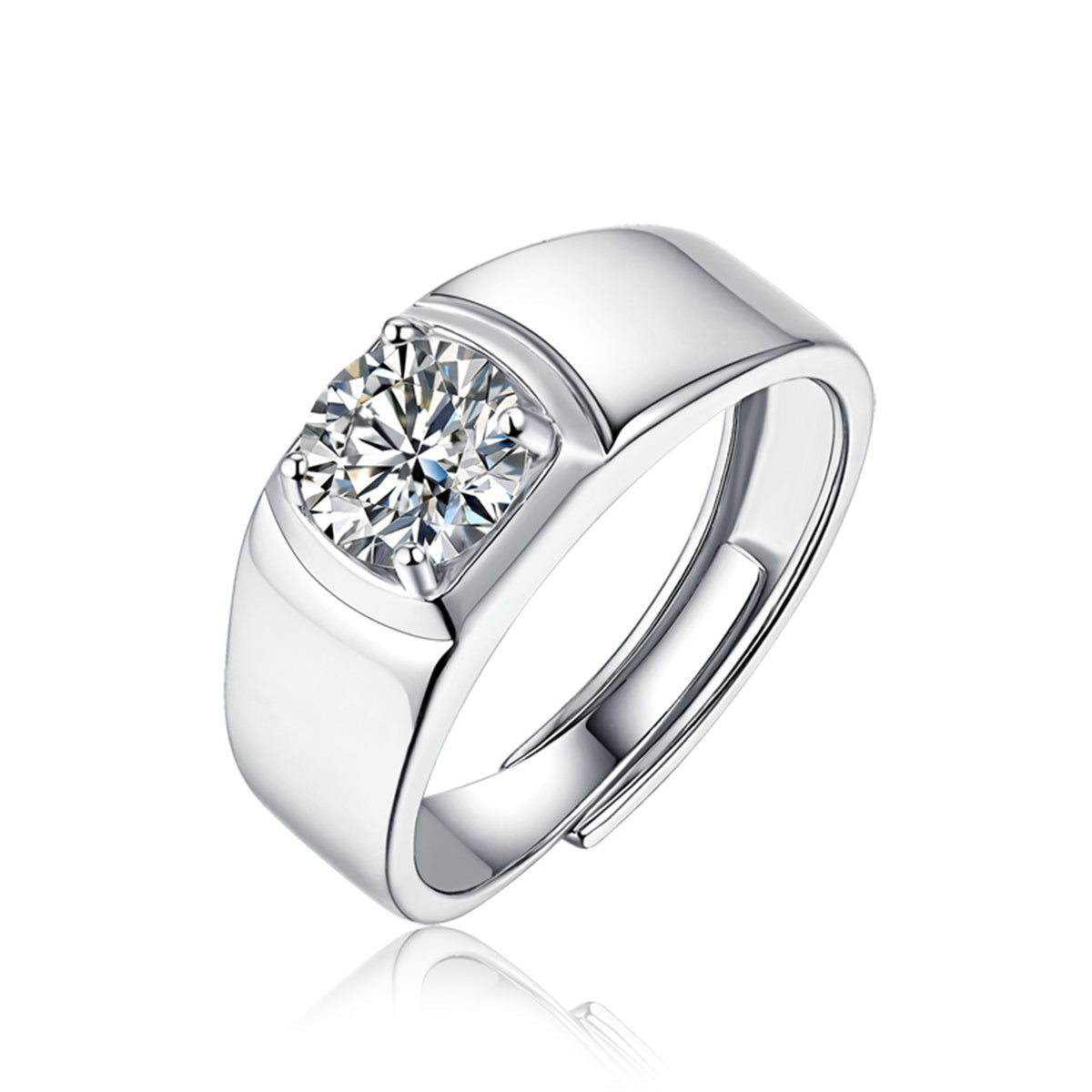 Stella Valentino Sterling Silver White Gold Plated With Round Lab Created Moissanite Flush Set Solitaire Engagement Anniversary Adjustable Ring