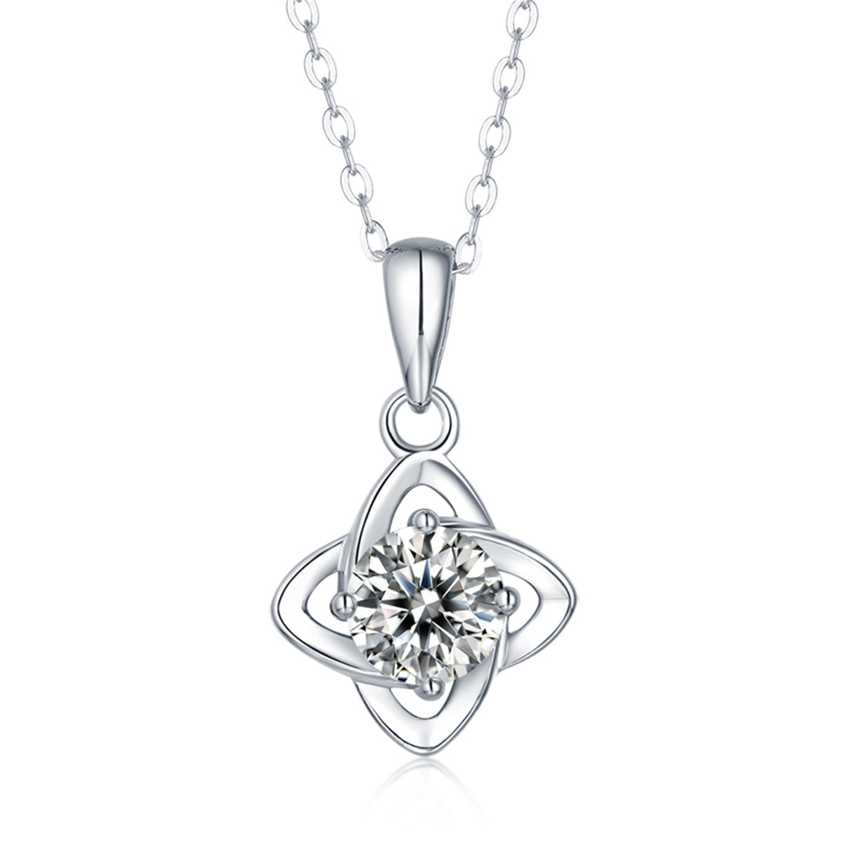 Stella Valentino Sterling Silver White Gold Plated With Lab Created Moissanite Four-Pointed Orbital Star Pendant Layering Necklace