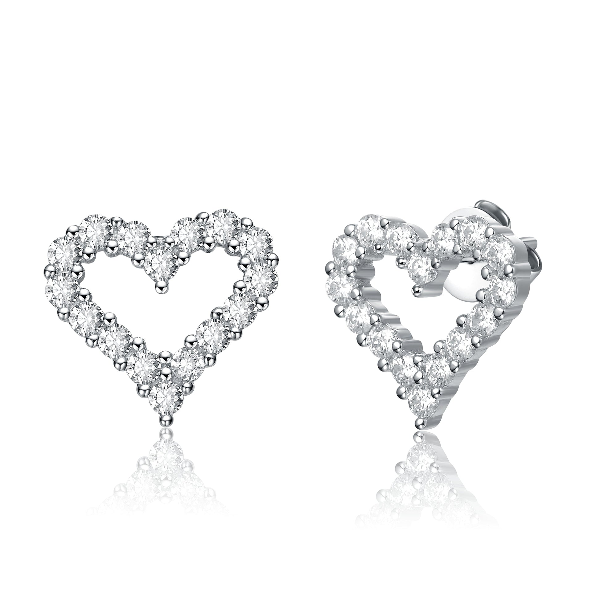 Stella Valentino Sterling Silver White Gold Plated With Lab Created Moissanite French Pave Heart Halo Stud Earrings