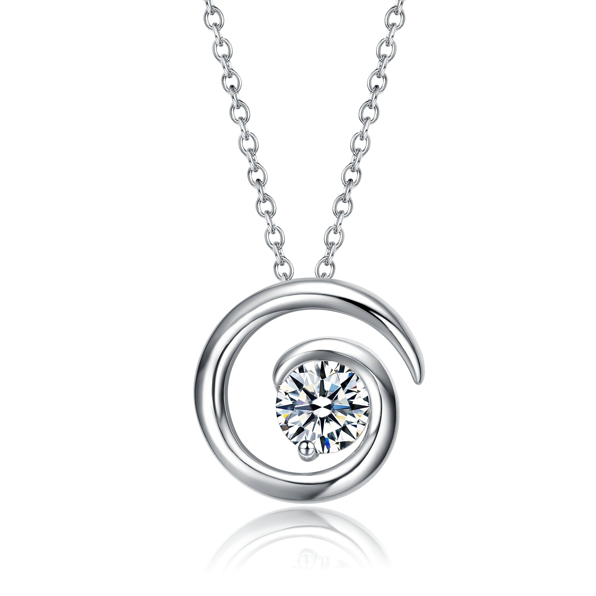 Stella Valentino Sterling Silver White Gold Plated With Lab Created Moissanite Open Eternity Circle Swirl Pendant Necklace