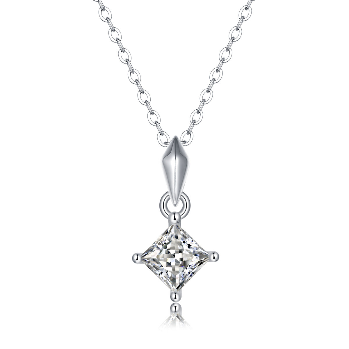 Stella Valentino Sterling Silver White Gold Plated With Lab Created Moissanite Princess Solitaire Pendant Necklace