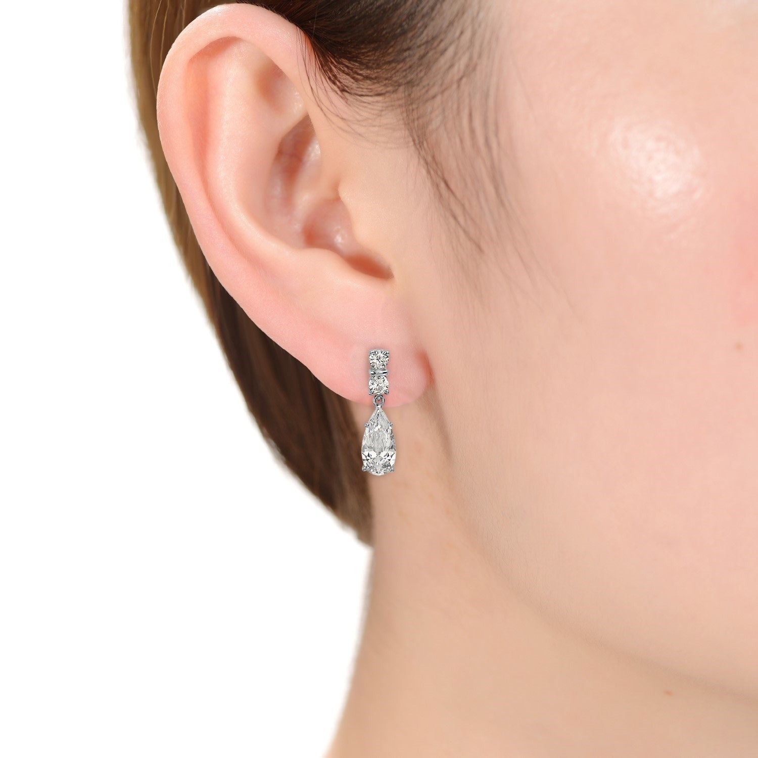 Sterling Silver White Gold Plated With Clear Cubic Zirconia Teardrop Earrings