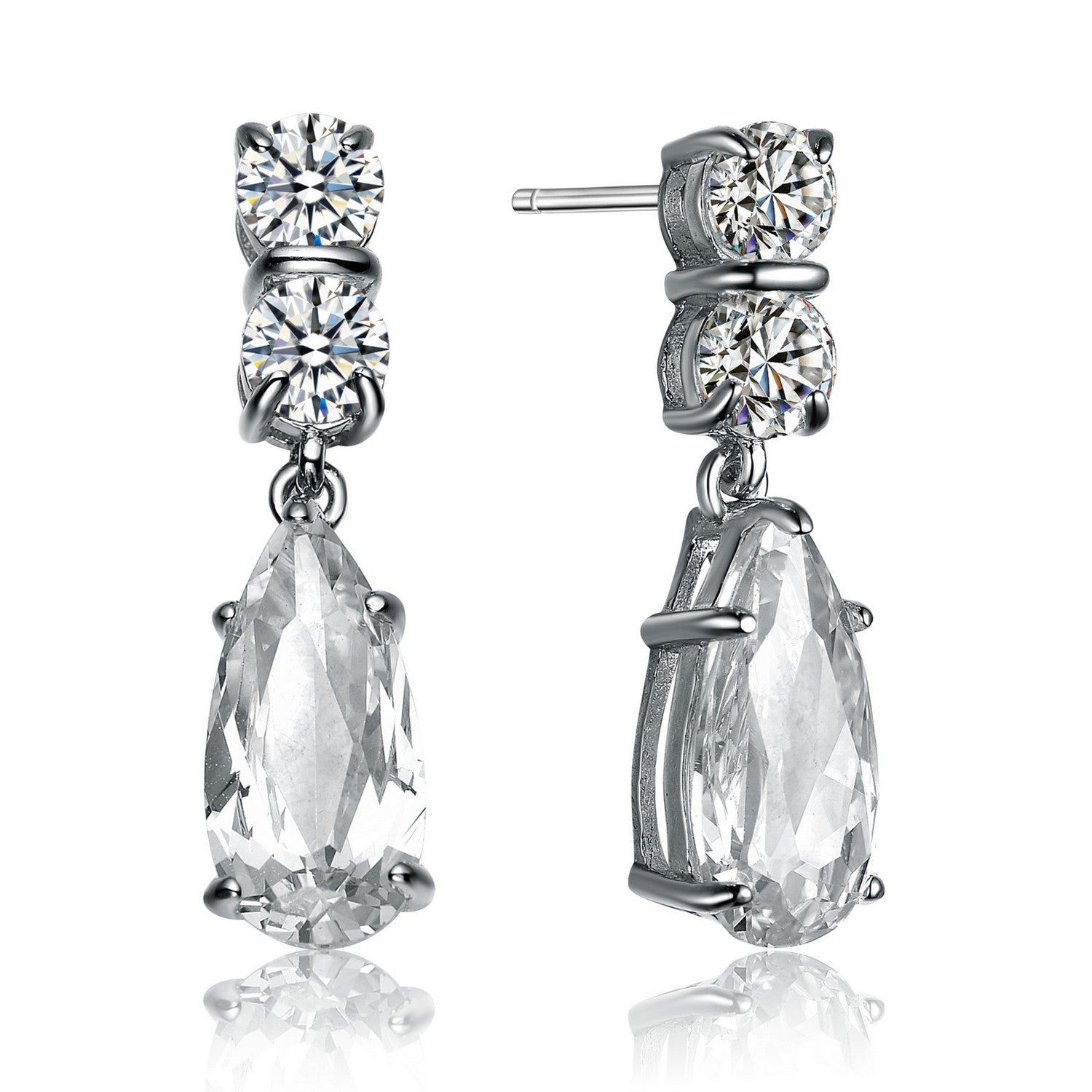 Sterling Silver White Gold Plated With Clear Cubic Zirconia Teardrop Earrings