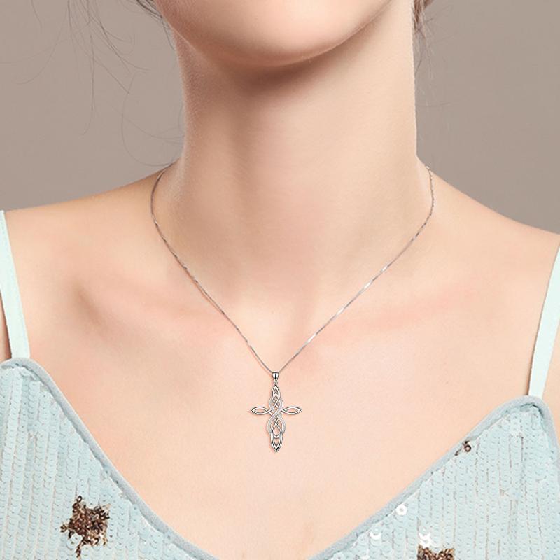 Sterling Silver White Opal Celtic Knot Cross & Infinity Pendant Necklace