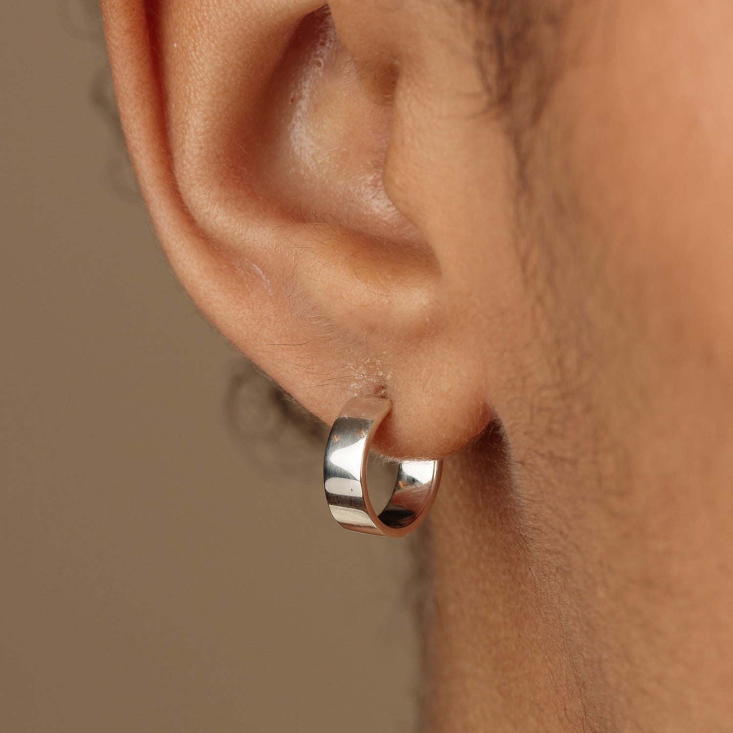 Sterling Silver Wide Huggie Hoop Earrings