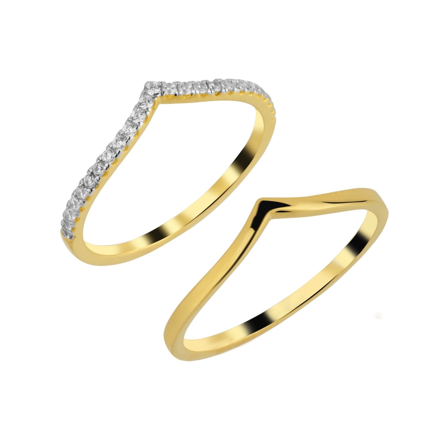 Sterling Silver Wishbone Stacker V Ring Set - Gold