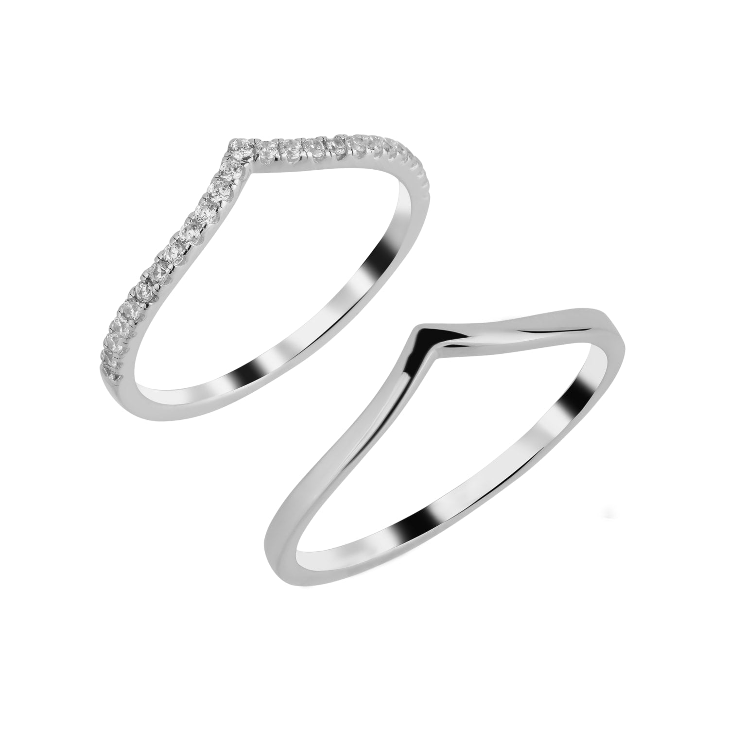 Sterling Silver Wishbone Stacker V Ring Set - Silver