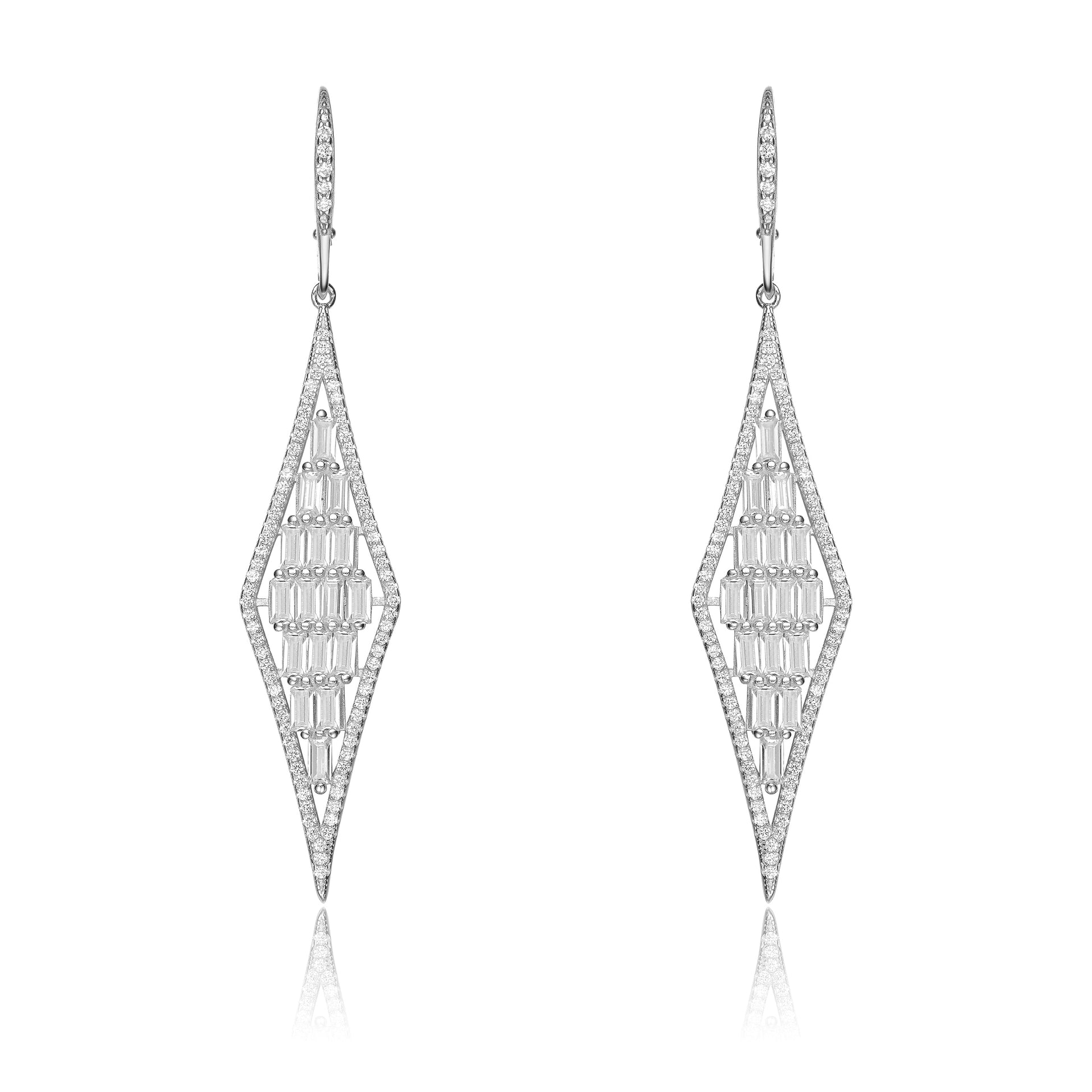 Sterling Silver With Clear Cubic Zirconia Accent Drop Earrings