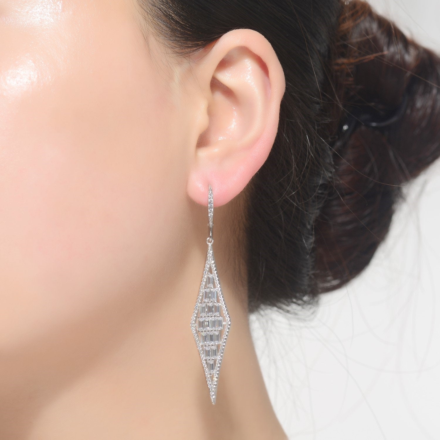 Sterling Silver With Clear Cubic Zirconia Accent Drop Earrings