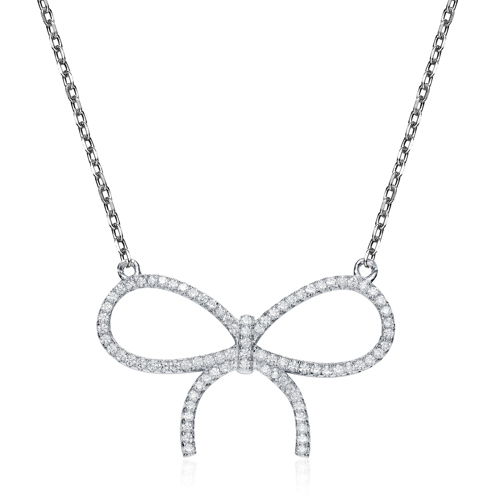 Sterling Silver With Clear Cubic Zirconia Bow Tie Necklace