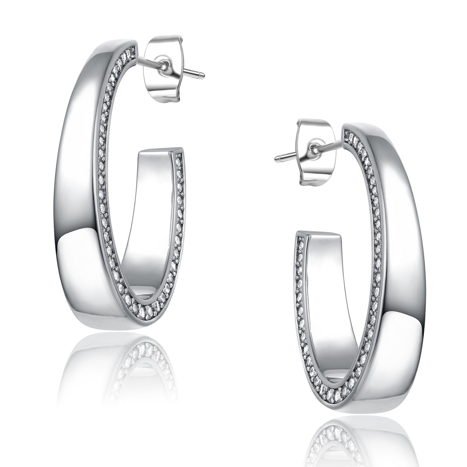 Sterling Silver With Cubic Zirconia Tapered ¾ C-Hoop Earrings