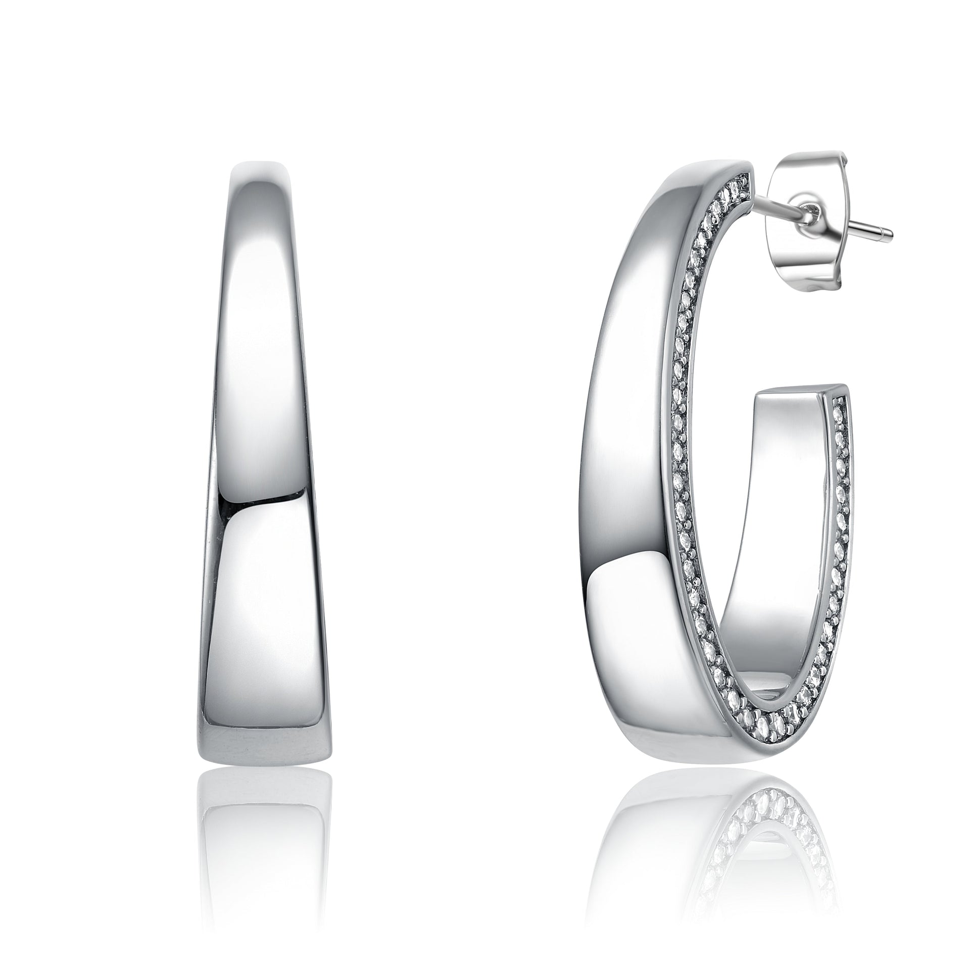 Sterling Silver With Cubic Zirconia Tapered ¾ C-Hoop Earrings