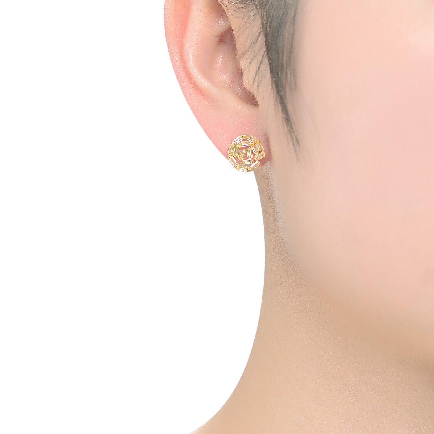 Sterling Silver With Gold Plated Baguette Cubic Zirconia Bundle Stud Earrings