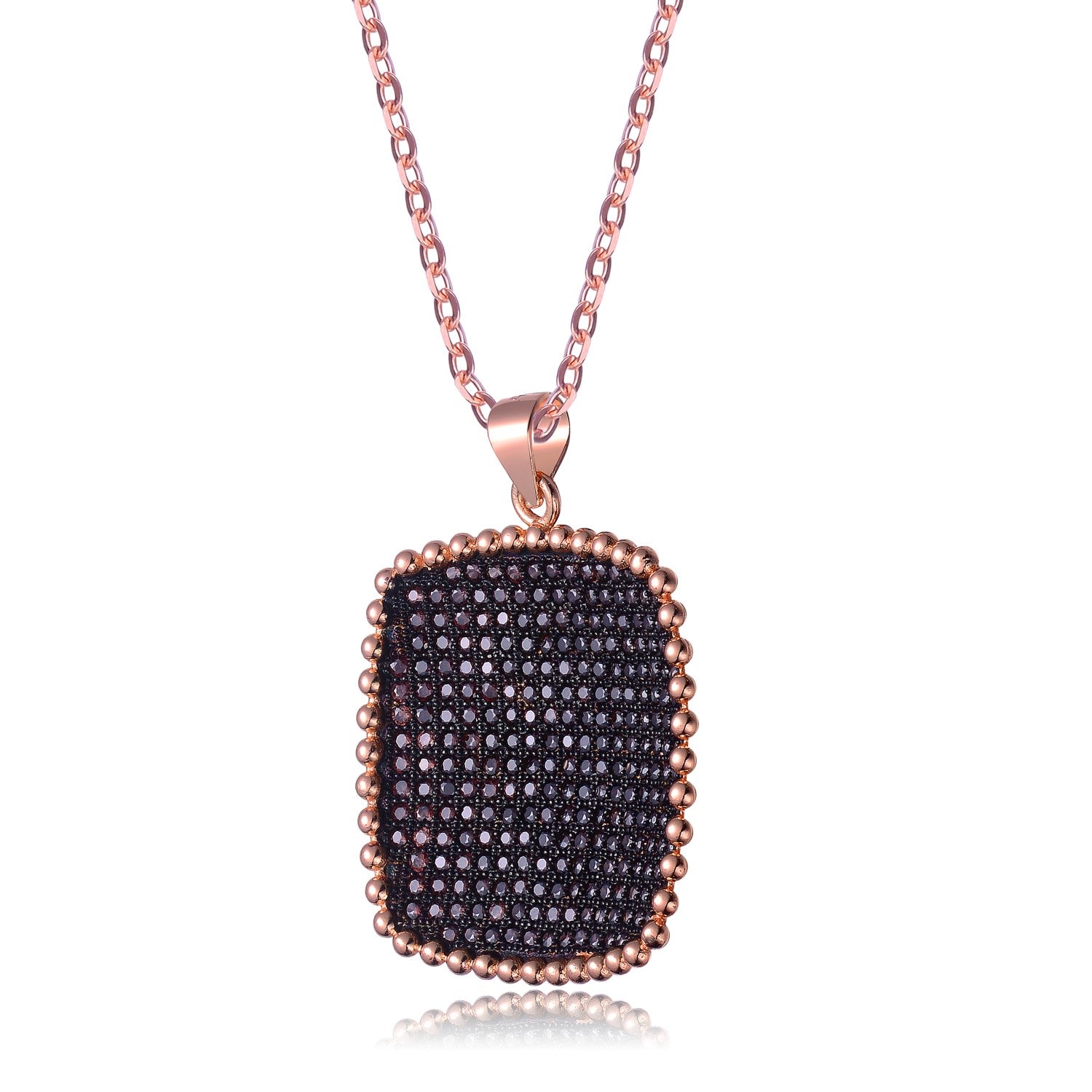 Sterling Silver With Rose Gold Plated Ball Halo With Coffee Round Cubic Zirconias Pave Set Square Necklace