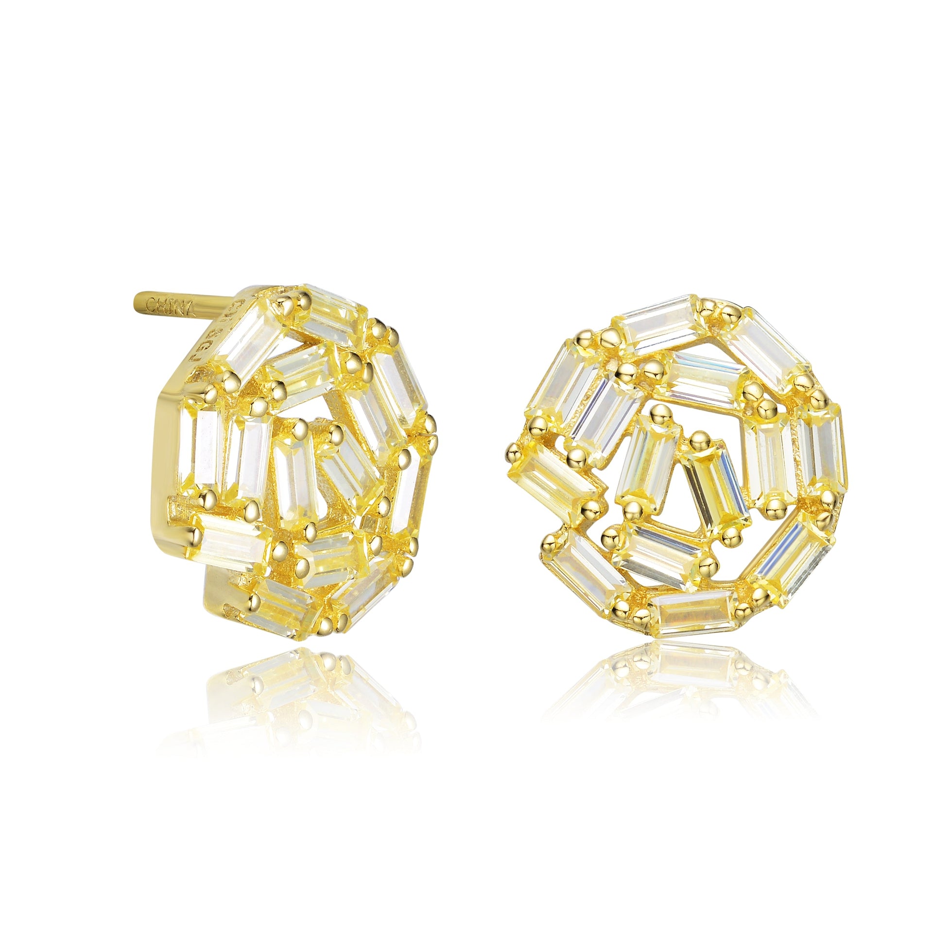 Sterling Silver With Gold Plated Baguette Cubic Zirconia Bundle Stud Earrings