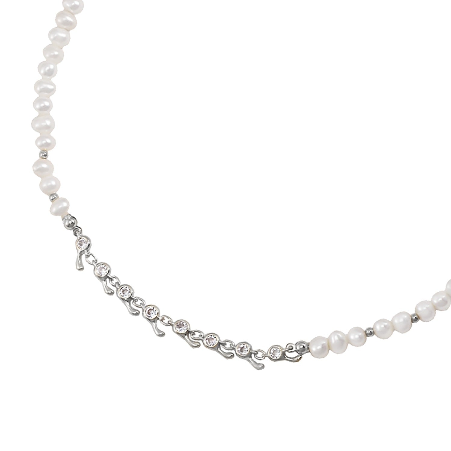 Sterling Silver With Zircon Stone And Freshwater Pearls Choker