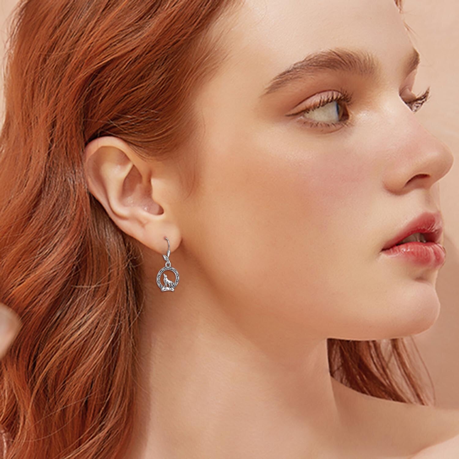 Sterling Silver Wolf & Celtic Knot Lever-back Earrings