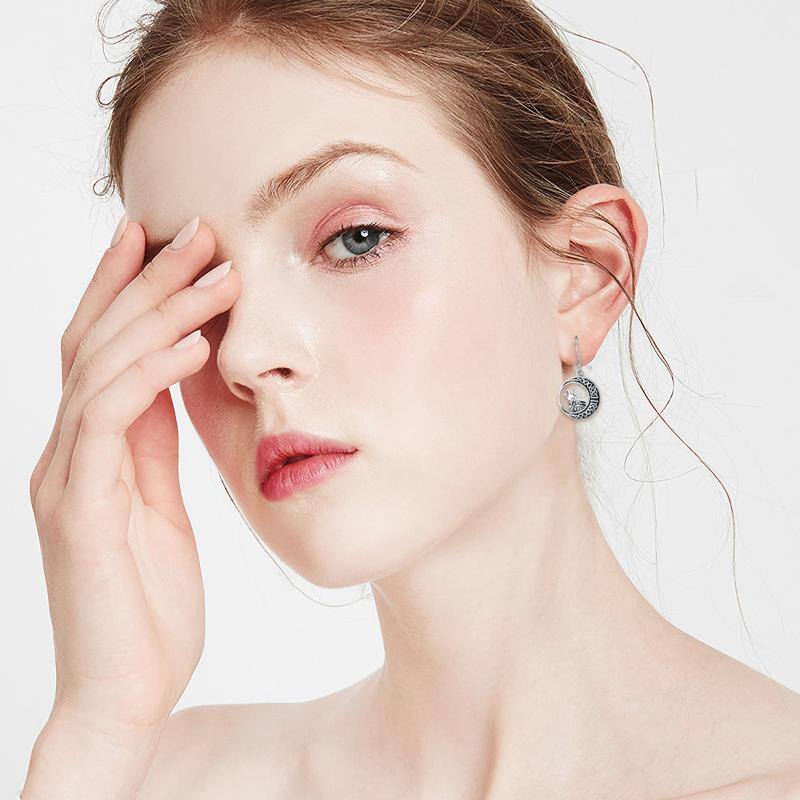 Sterling Silver Wolf & Celtic Knot Moon Hoop Earrings For Women