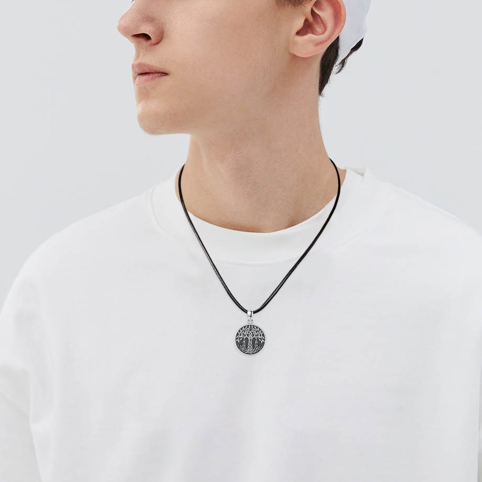 Sterling Silver Wolf & Tree Of Life Pendant Necklace