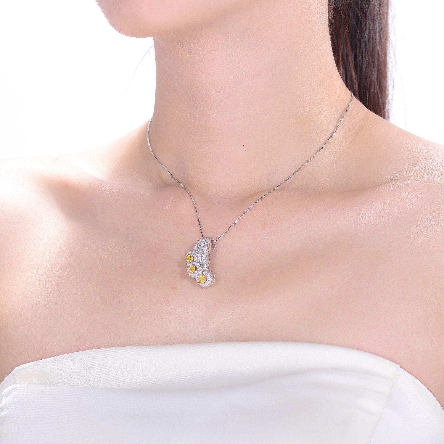 Sterling Silver Yellow Cubic Zirconia Bouquet Necklace