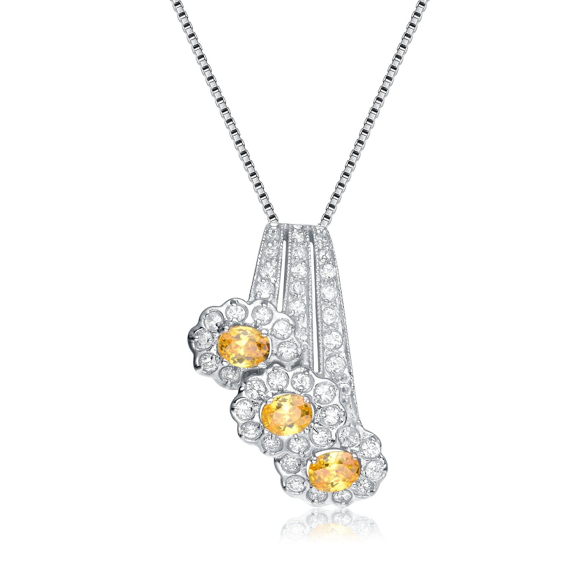 Sterling Silver Yellow Cubic Zirconia Bouquet Necklace