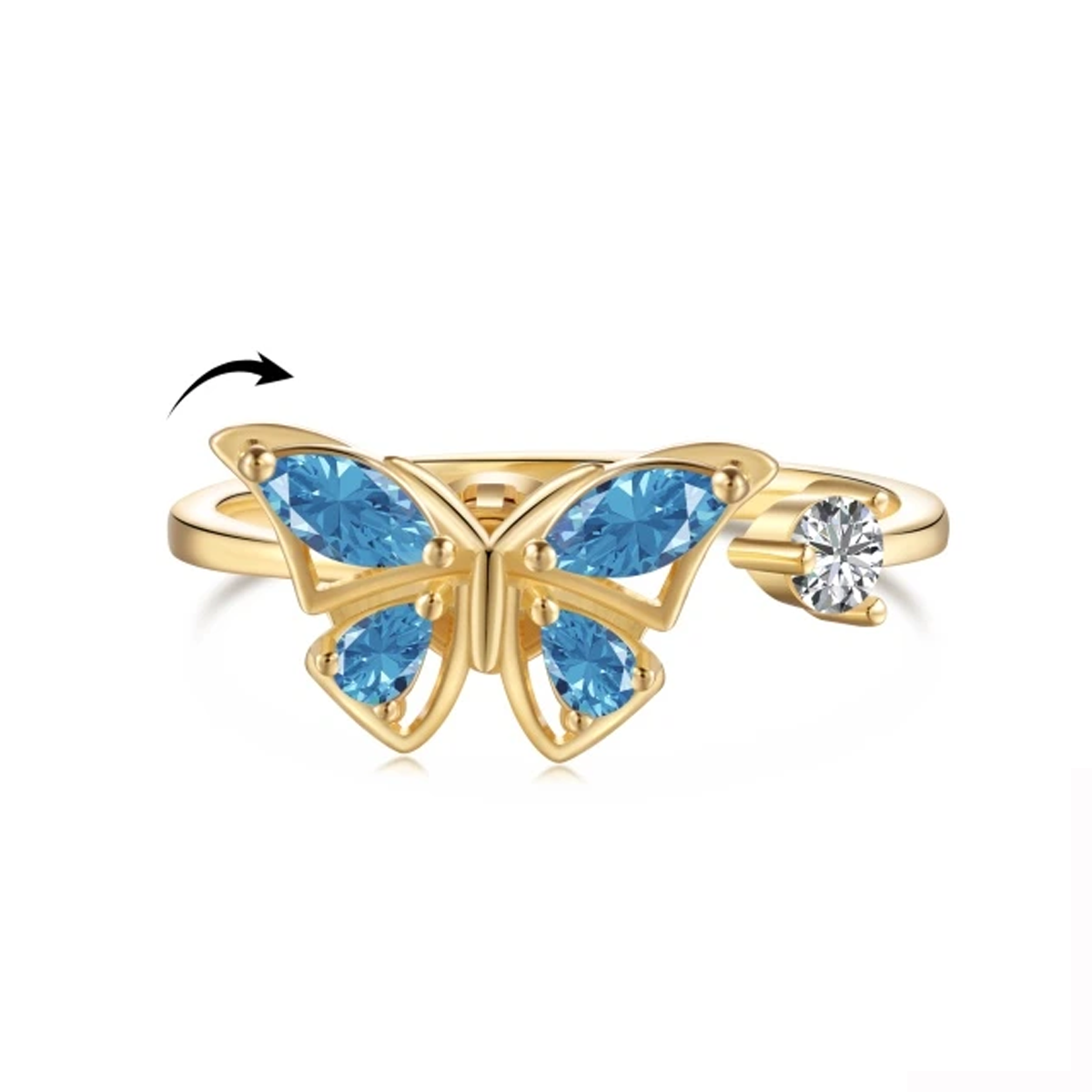Sterling Silver with Yellow Gold Plated Cubic Zirconia Butterfly Spinner Ring