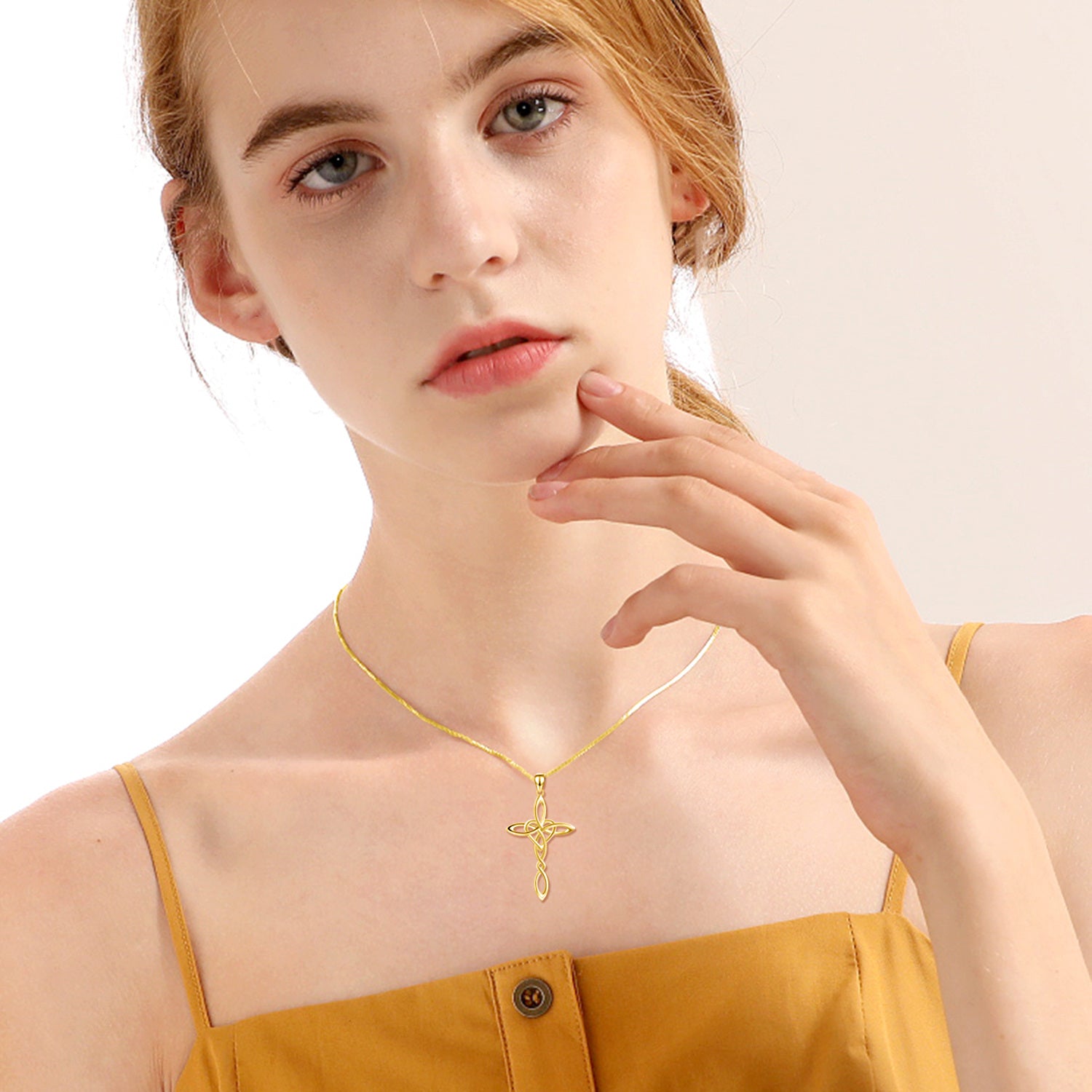 Sterling Silver With Yellow Gold Plated Celtic Knot Cross Heart Pendant Necklace For Women