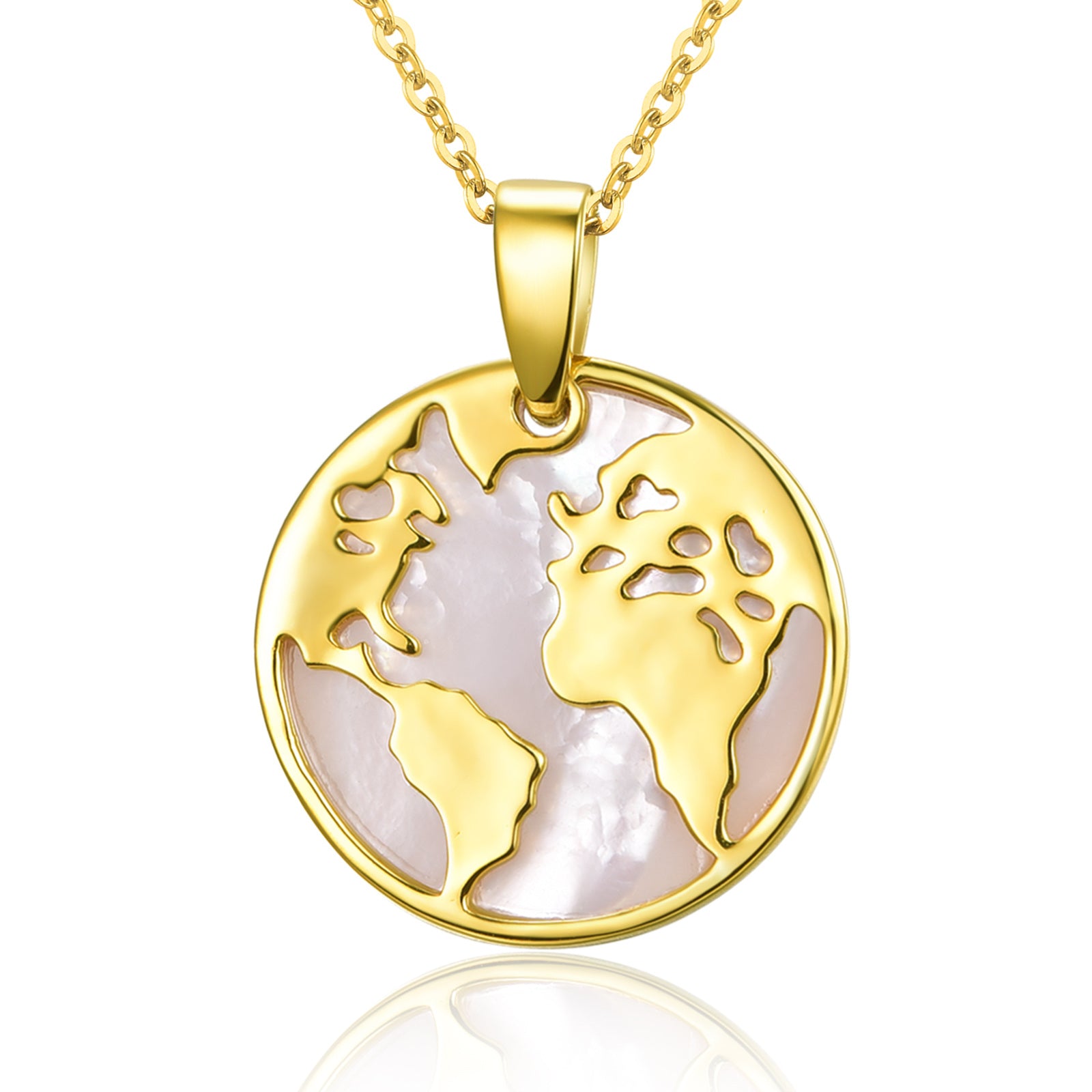 Sterling Silver with Yellow Gold Plated Circular Shaped Abalone Shellfish Round Pendant Necklace