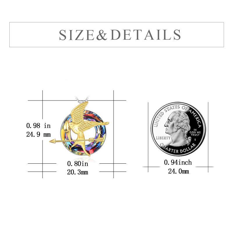 Sterling Silver with Yellow Gold Plated Circular Shaped Bird Crystal Pendant Necklace