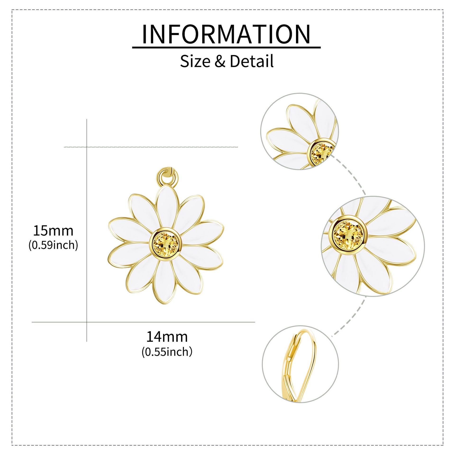 Sterling Silver with Yellow Gold Plated Circular Shaped Cubic Zirconia Daisy Drop Earrings