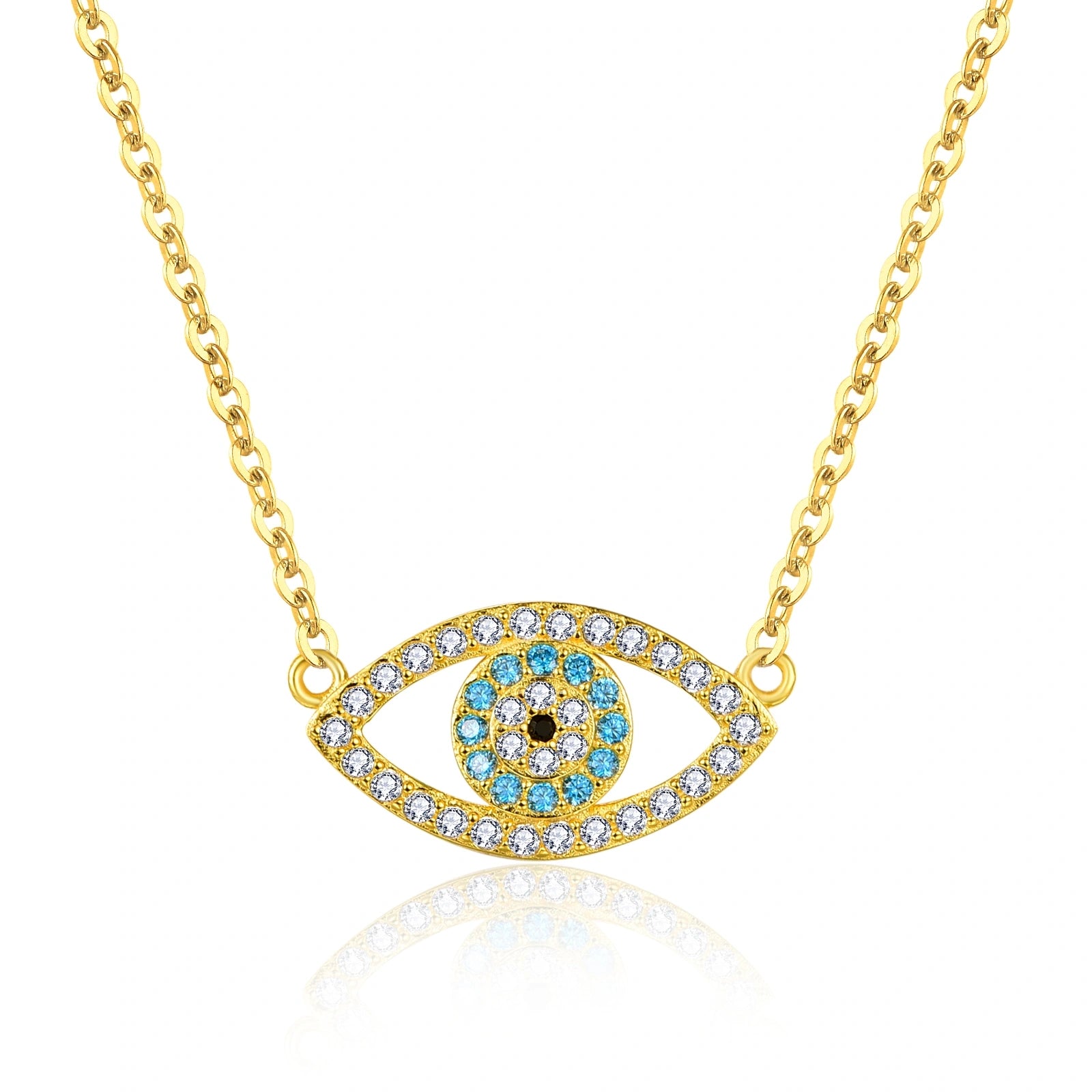 Sterling Silver with Yellow Gold Plated Circular Shaped Cubic Zirconia Devil's Eye Pendant Necklace