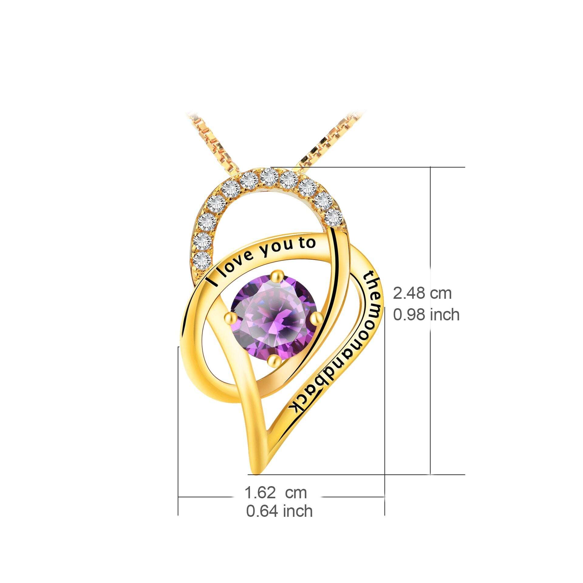 Sterling Silver With Yellow Gold Plated Circularcubic Zirconia Moon Pendant Necklace With Engraved Word For Women