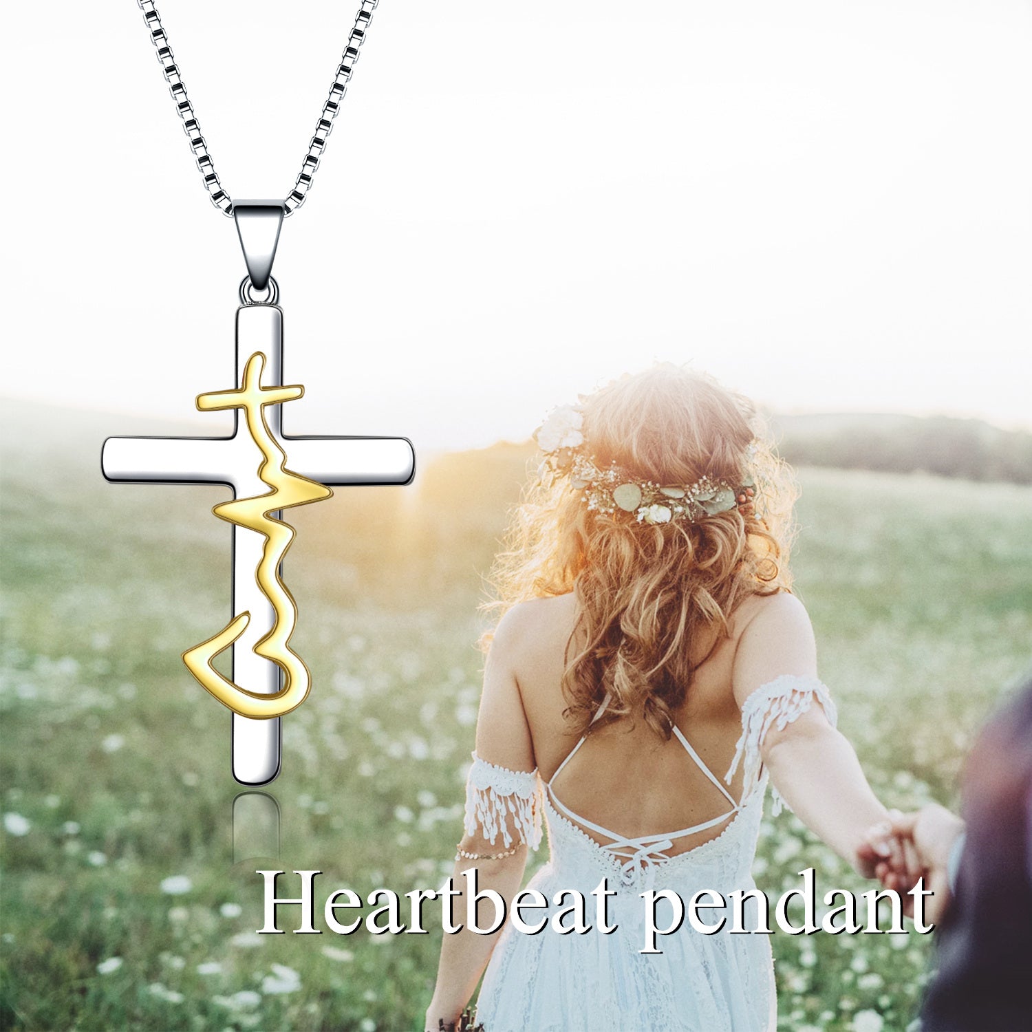 Sterling Silver with Yellow Gold Plated Cross Pendant Necklace