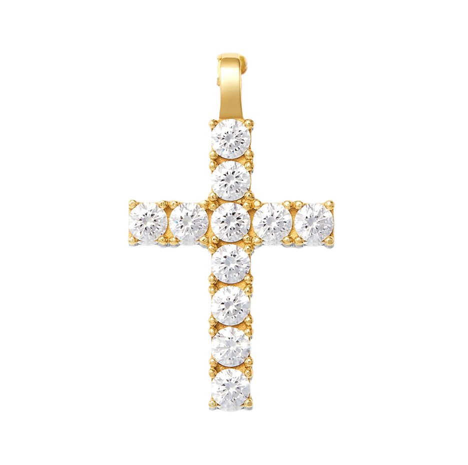 Sterling Silver with Yellow Gold Plated Diamond Micro Studded Cross Pendant