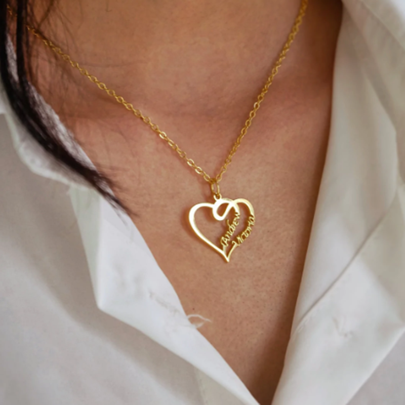 Sterling Silver with Rose Gold Plated Personalized Classic Name & Heart Pendant Necklace