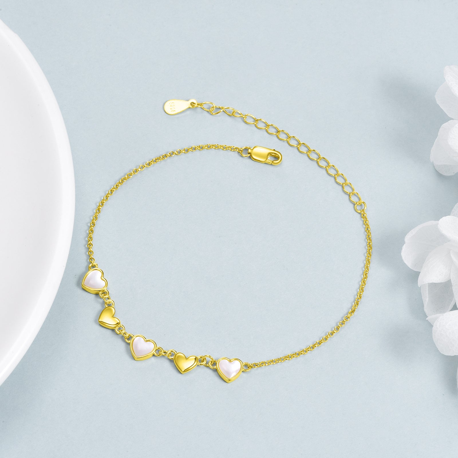 Sterling Silver With Yellow Gold Plated Interlocking Hearts Charm Bracelet For Women Best Friends