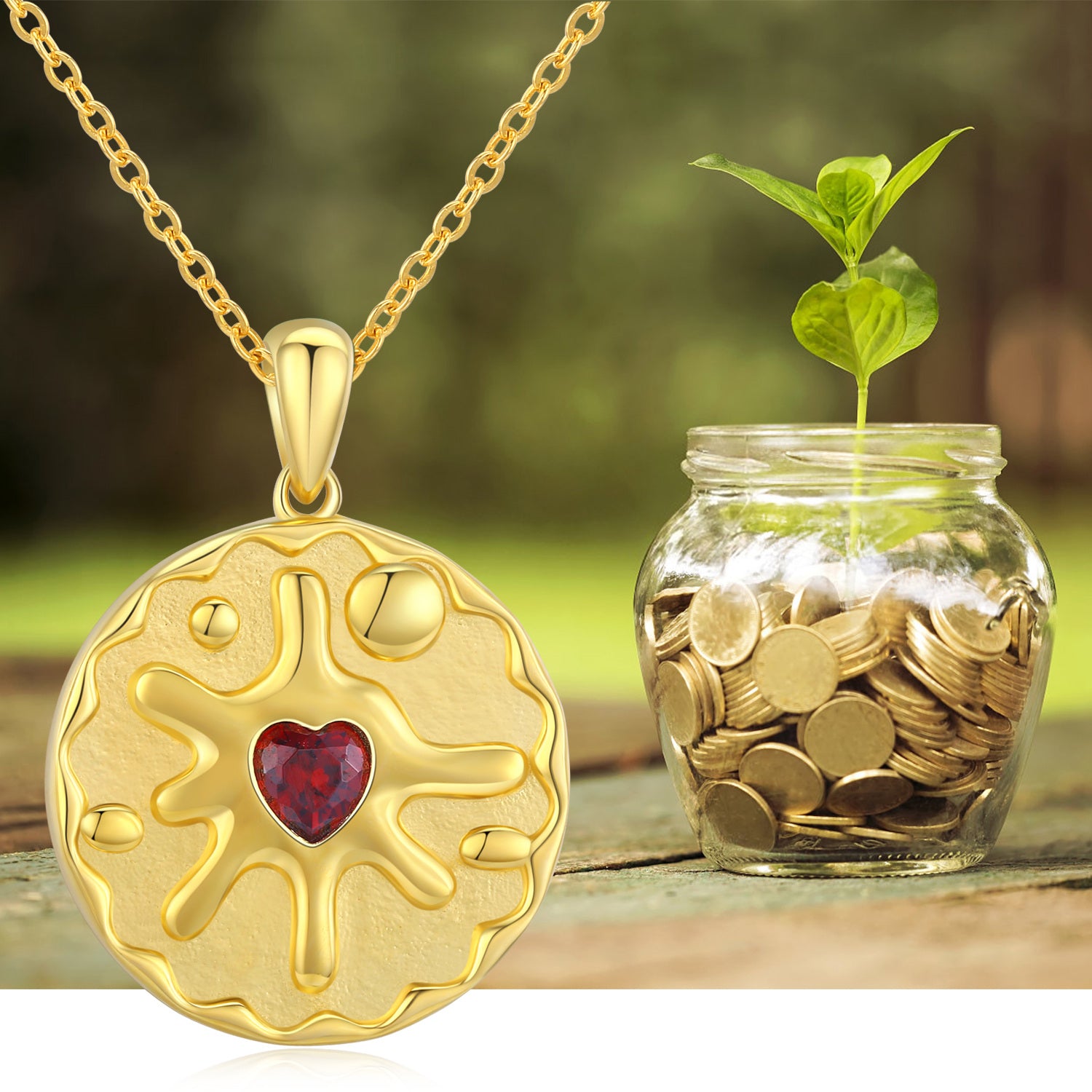 Sterling Silver with Yellow Gold Plated Heart Cubic Zirconia Round Pendant Necklace